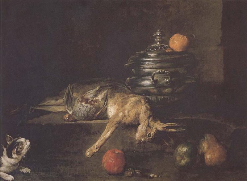 Jean Baptiste Simeon Chardin Partridge and hare cat Spain oil painting art